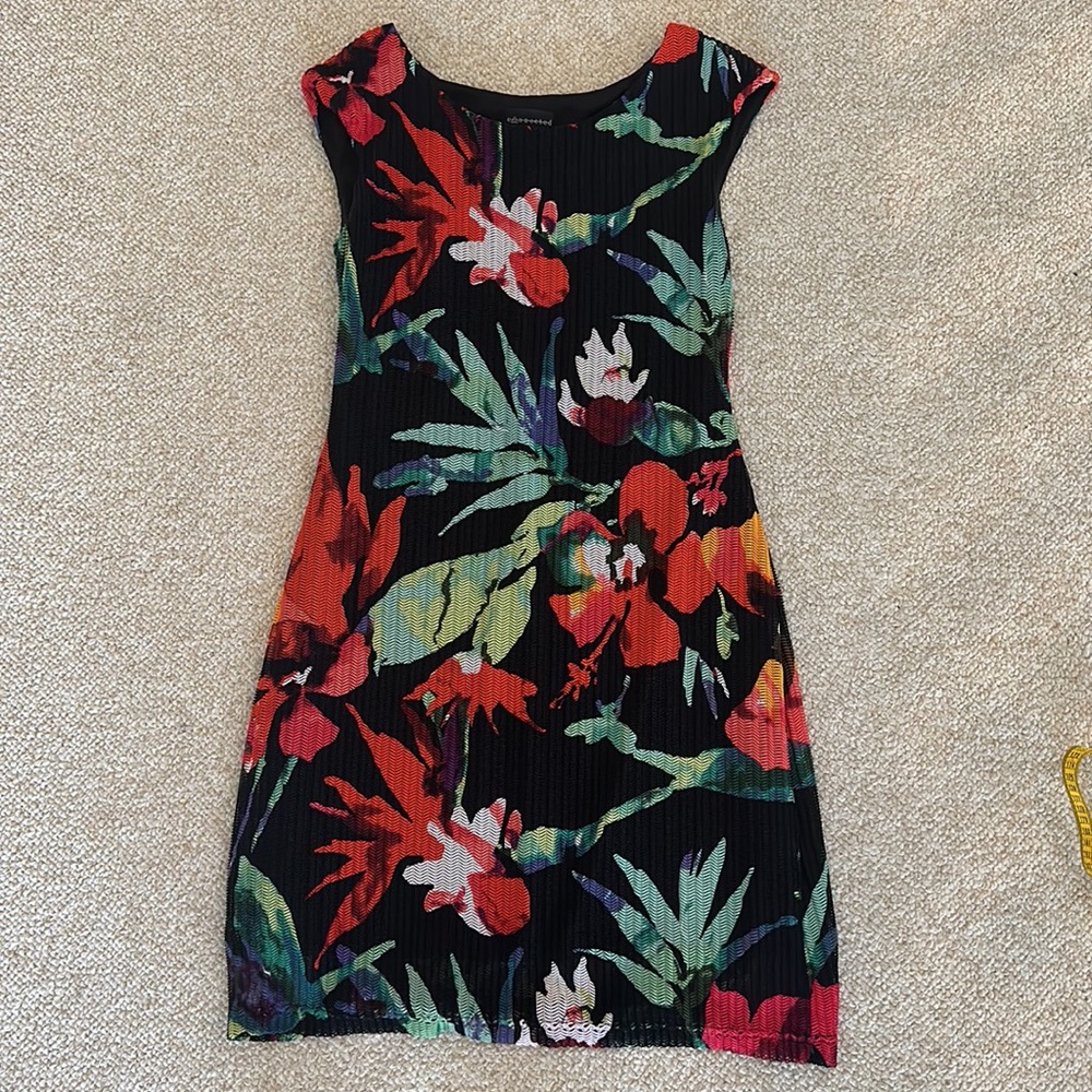 connected apparel Black Floral Sheath Dress with Red & Green Accents - Picture 5 of 6